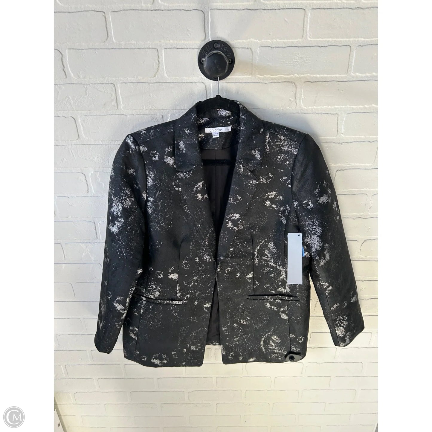 Blazer By Chicos In Black & Silver, Size: L