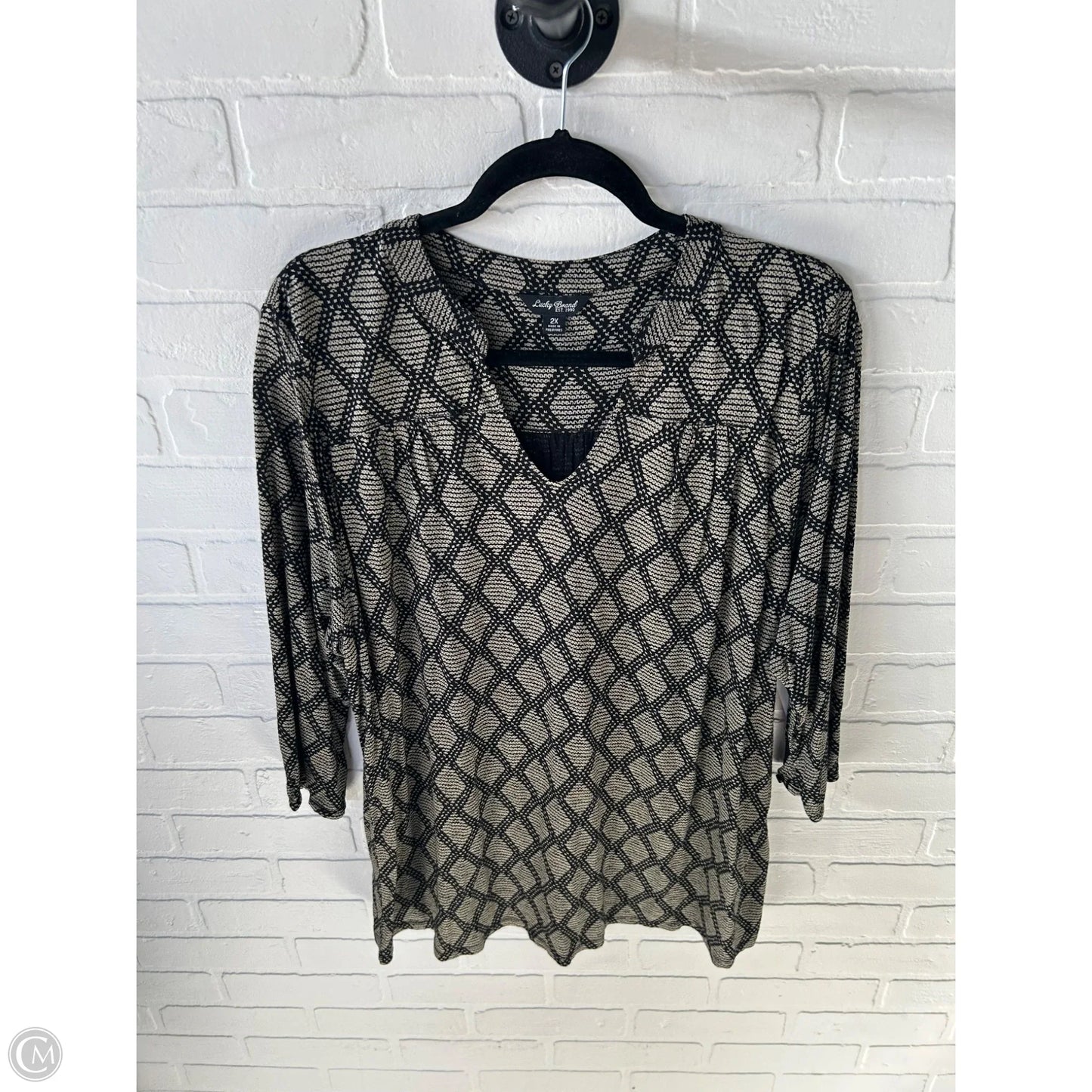 Top 3/4 Sleeve By Lucky Brand In Black & White, Size: 2x