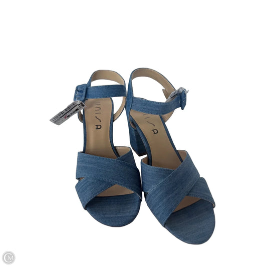 Sandals Heels Block By Unisa In Blue & Brown, Size: 10