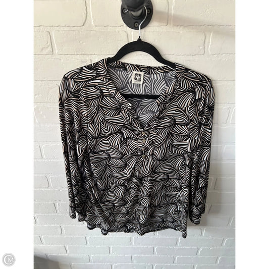 Top Long Sleeve By Anne Klein In Black & White, Size: M