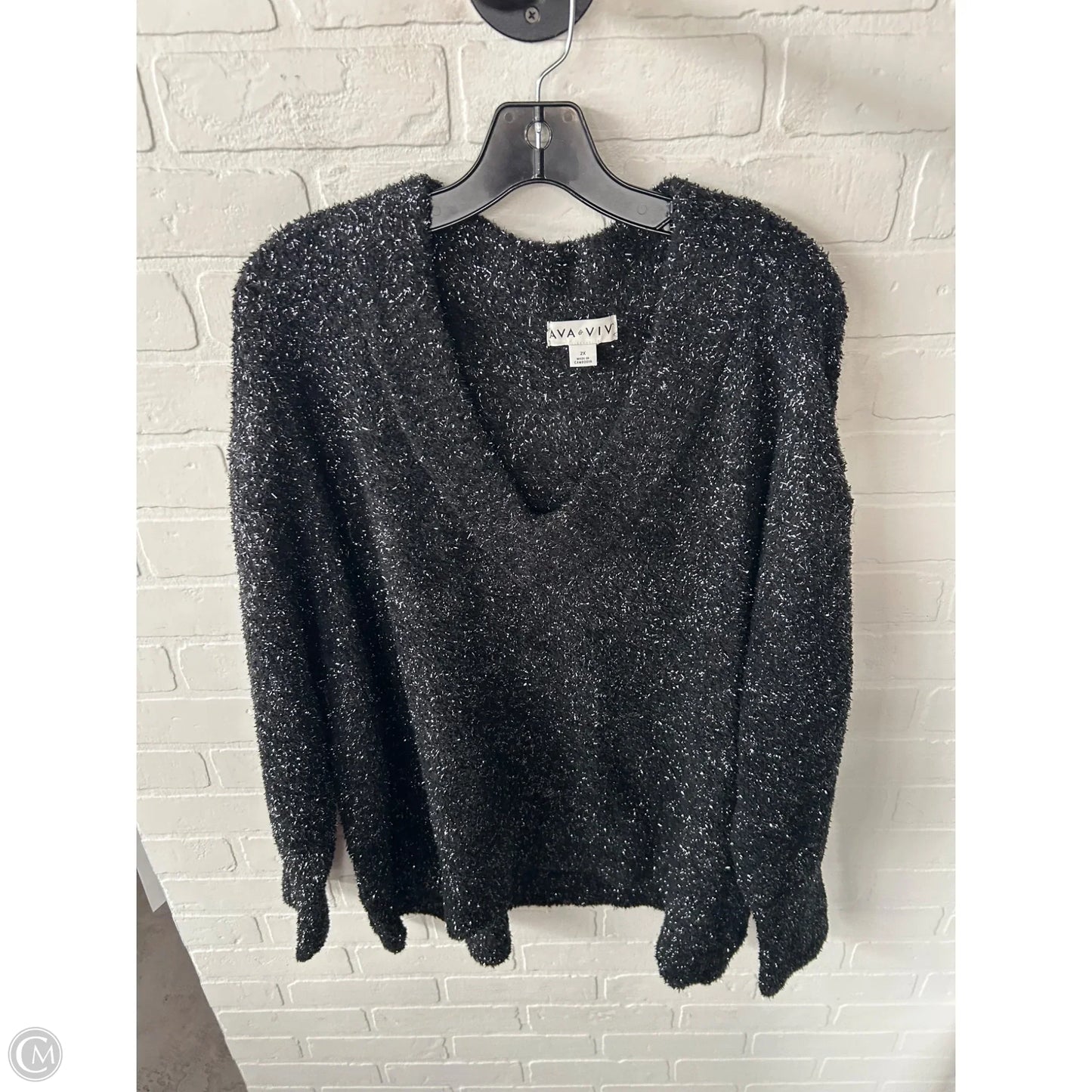 Sweater By Ava & Viv In Black & Silver, Size: 2x