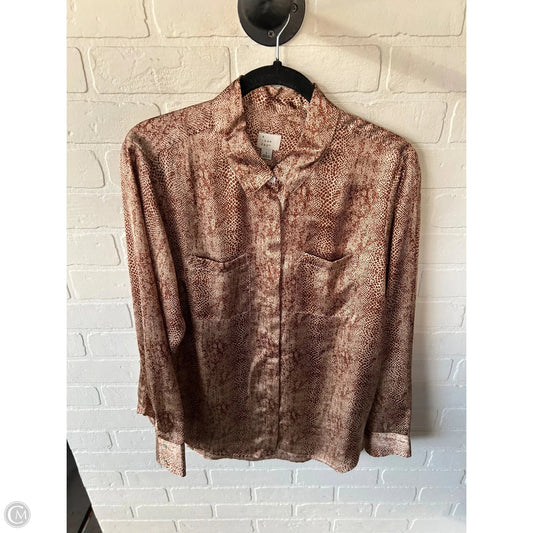 Top Long Sleeve By A New Day In Brown & Cream, Size: L