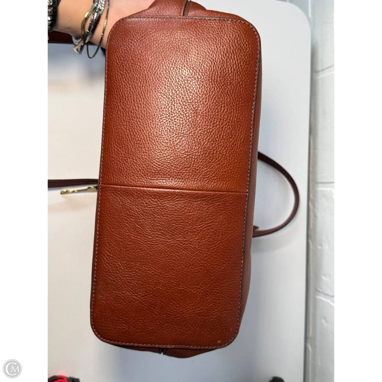 Handbag Leather By Fossil, Size: Medium