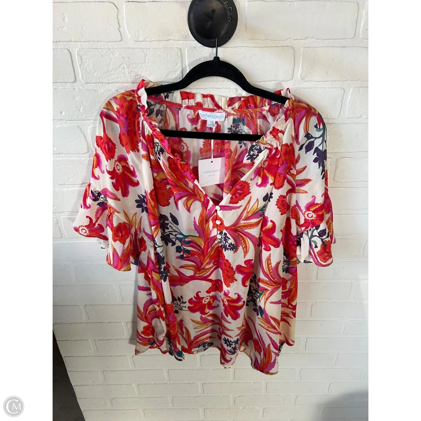 Top Short Sleeve By Cynthia Rowley In Orange & Pink, Size: 2x