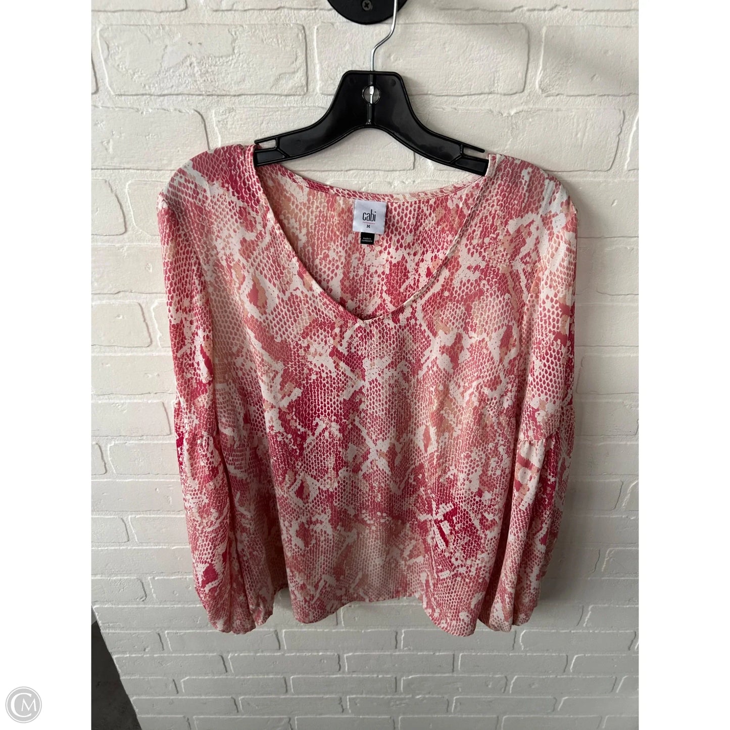 Top Long Sleeve By Cabi In Red & White, Size: M