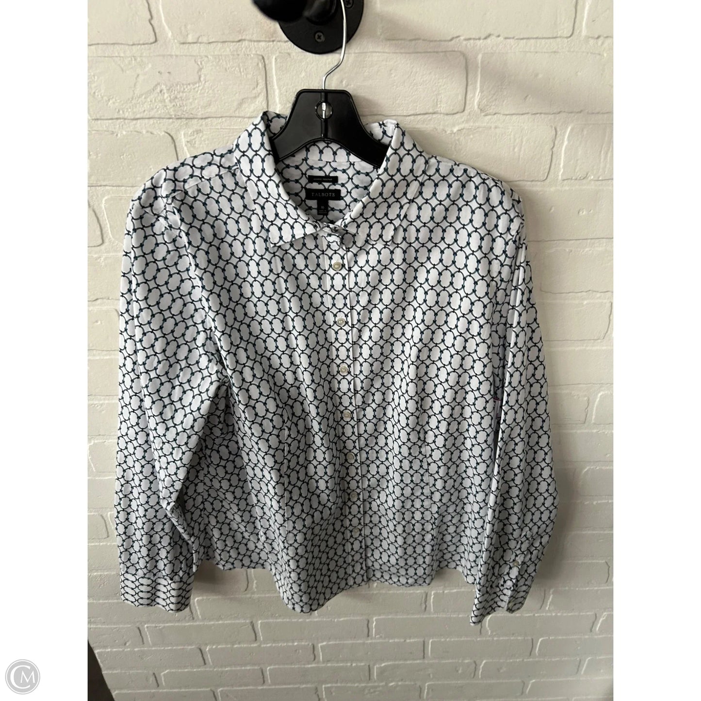 Top Long Sleeve By Talbots In Blue & White, Size: Xl