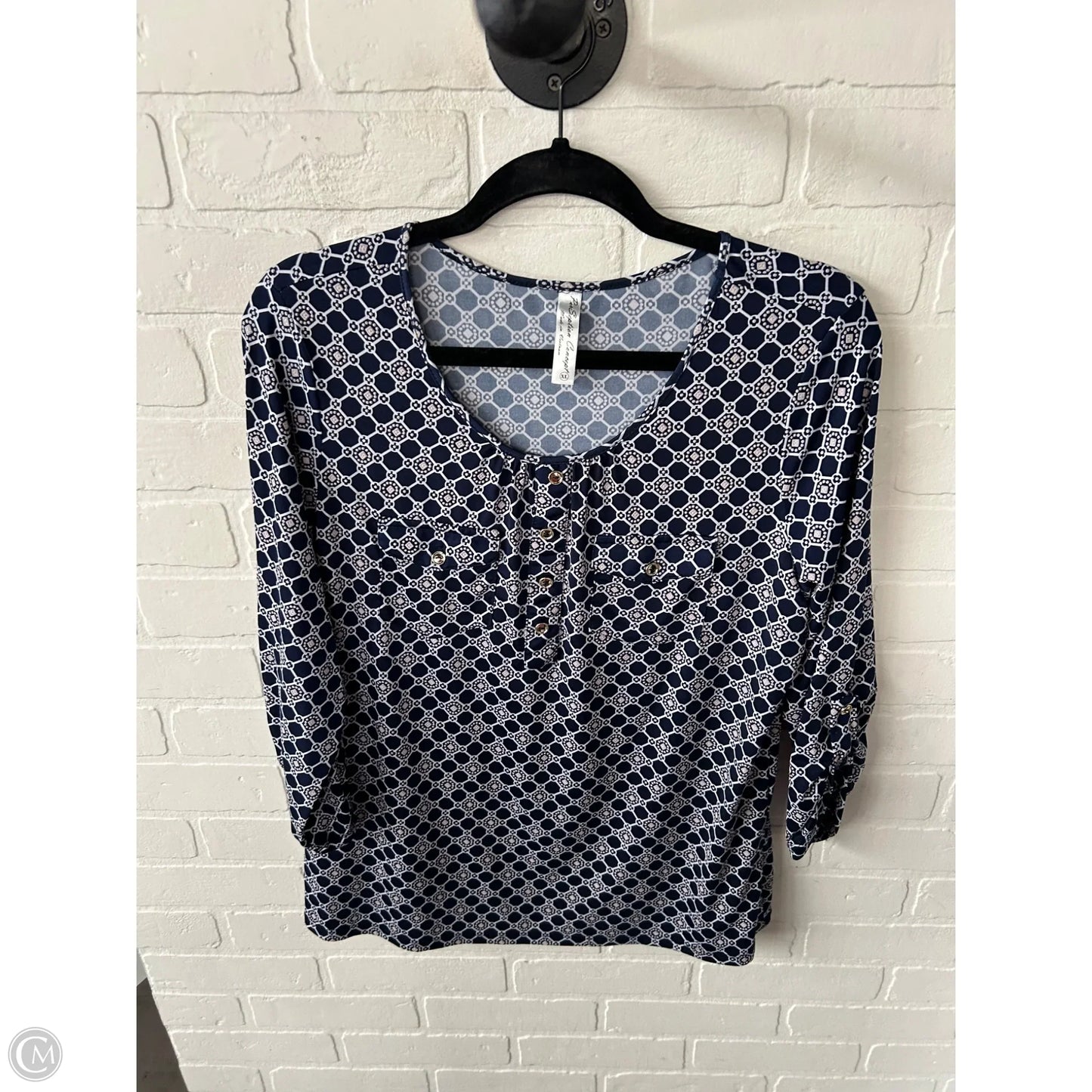 Top Long Sleeve By Perseption Concept In Blue & White, Size: Xl