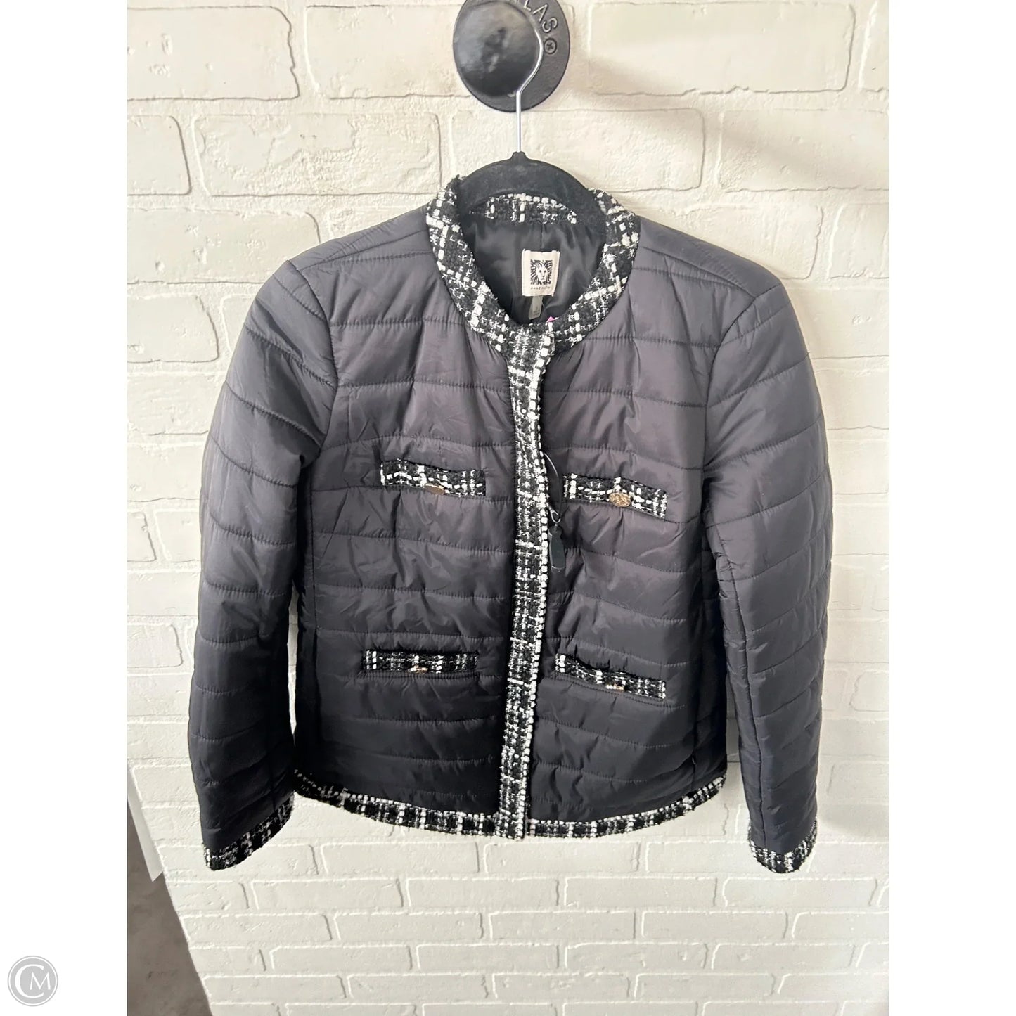 Jacket Puffer & Quilted By Anne Klein In Black & White, Size: S