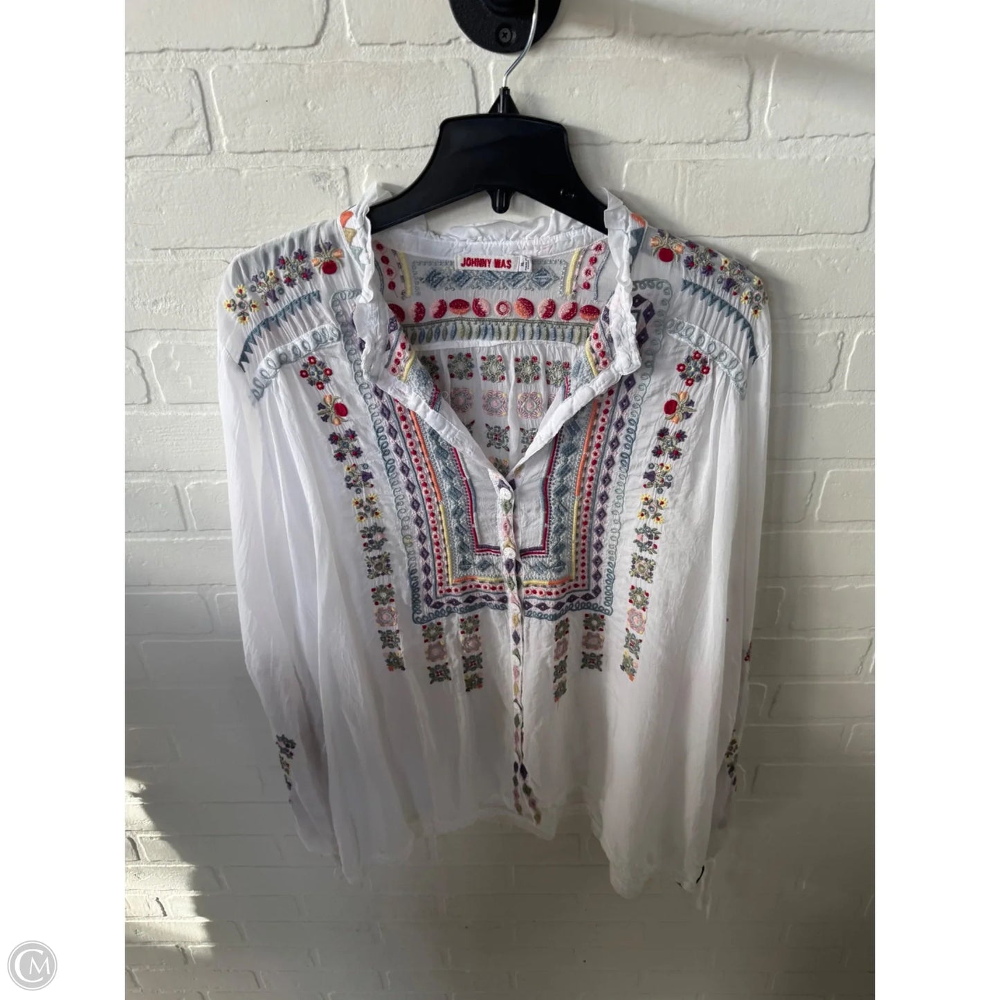 Top Long Sleeve Designer By Johnny Was In White, Size: Xl