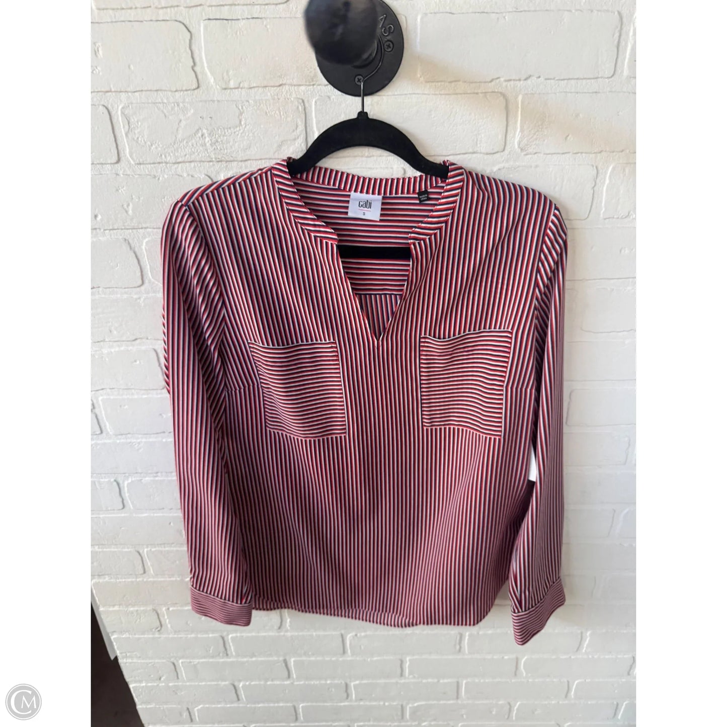 Top Long Sleeve By Cabi In Blue & Red & White, Size: S