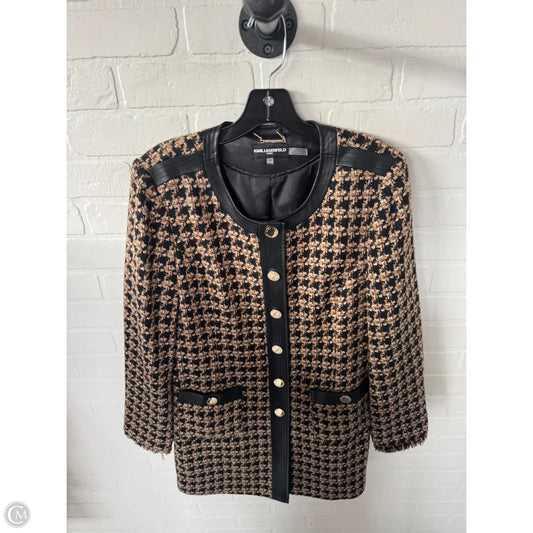 Blazer Designer By Karl Lagerfeld In Black & Brown, Size: M