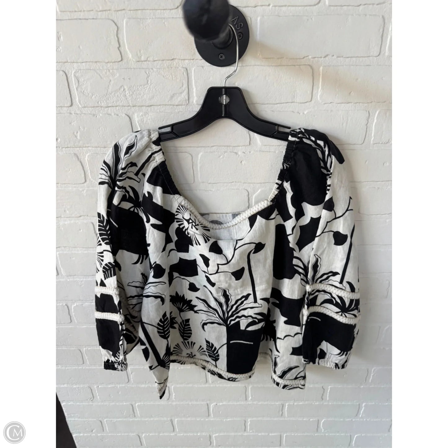 Top 3/4 Sleeve By Nicole Miller In Black & Cream, Size: L