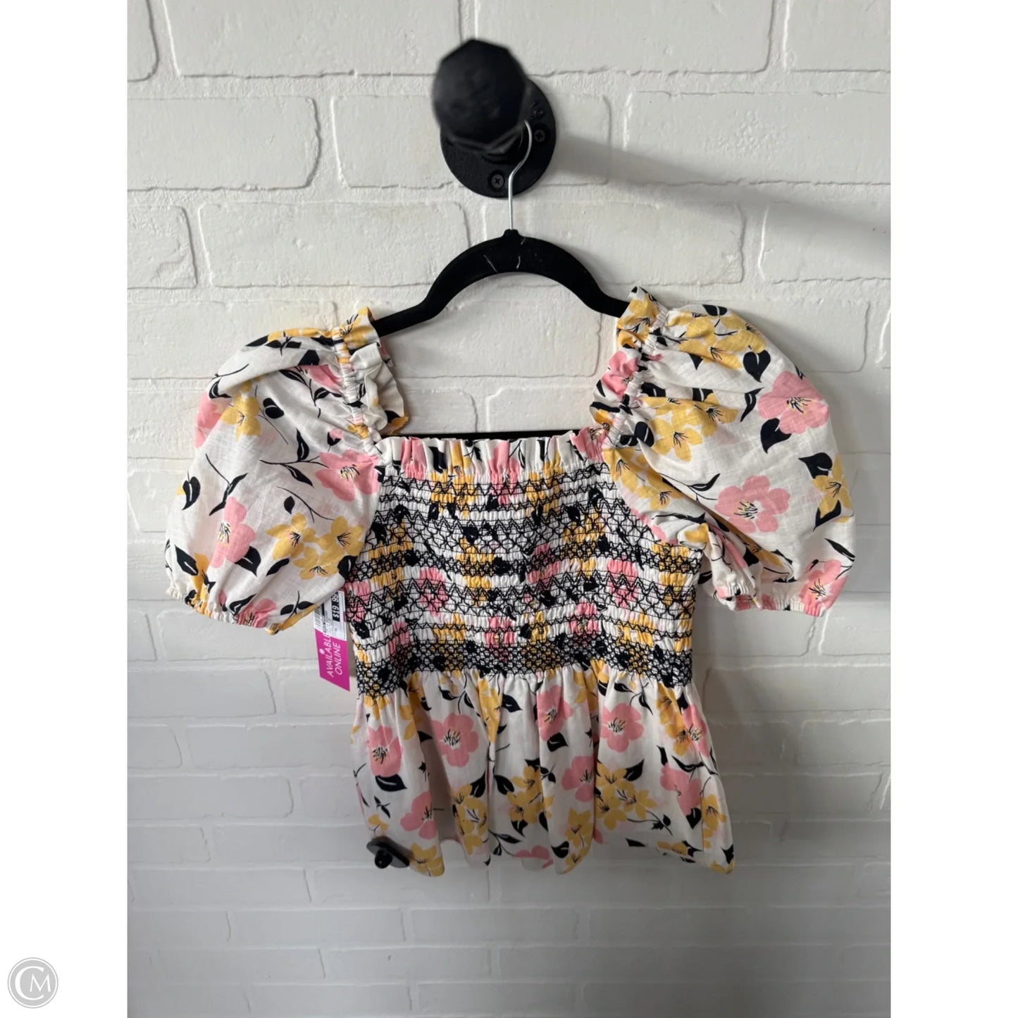 Top Short Sleeve Designer By Kate Spade In Cream & Pink, Size: Xs