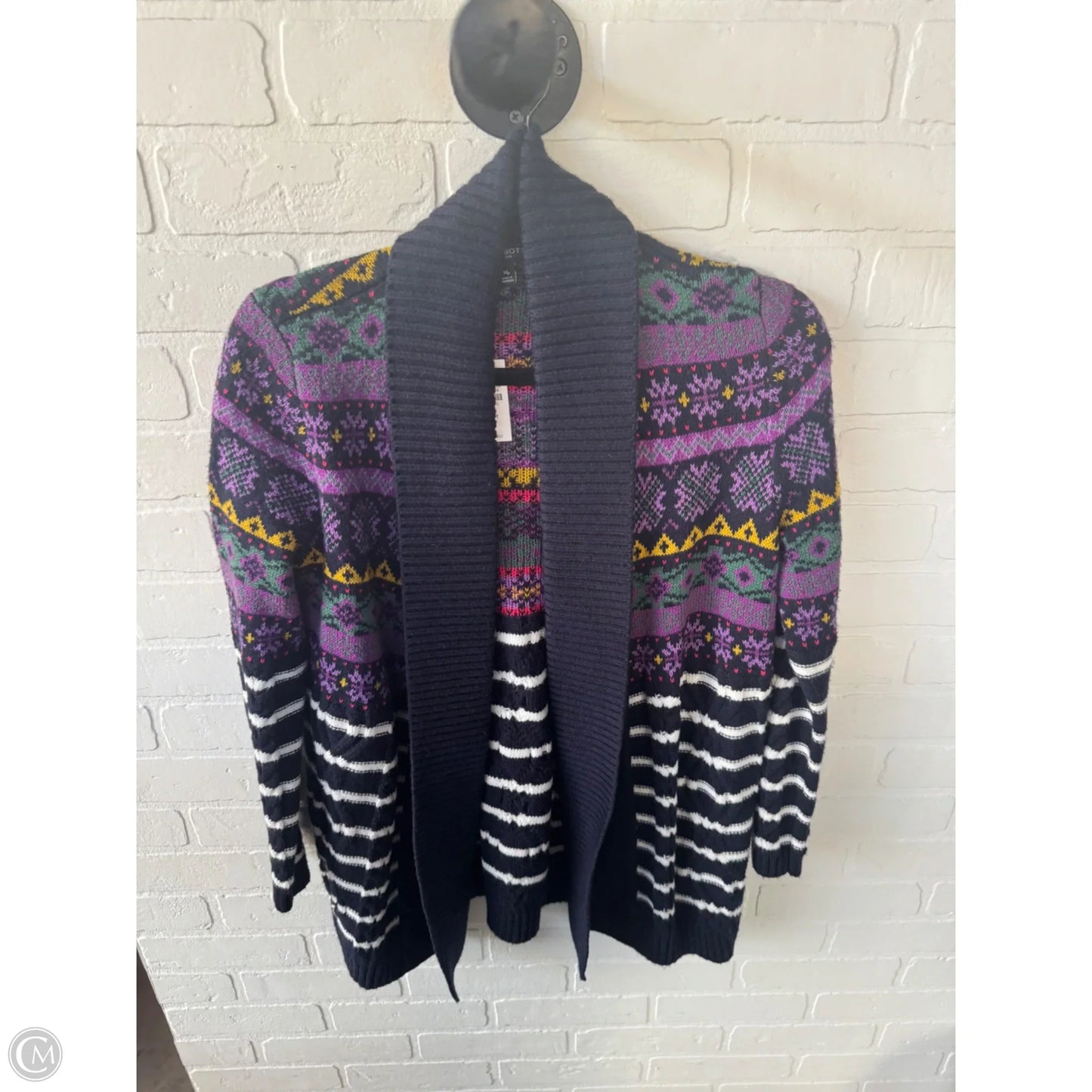 Sweater Cardigan By Talbots In Blue & White, Size: Mp