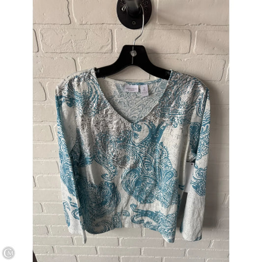 Top Long Sleeve By Chicos In Blue & White, Size: L