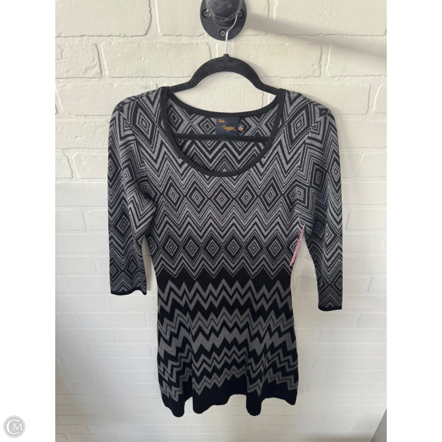 Dress Sweater By Just Taylor In Black & Grey, Size: M