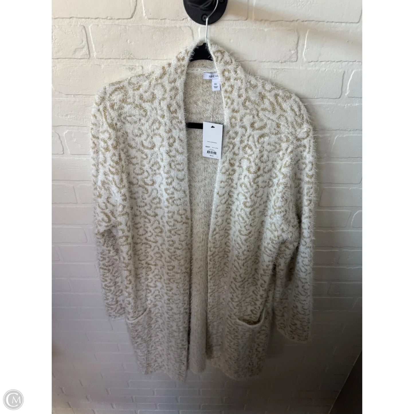 Sweater Cardigan By Nine West Apparel In Gold & White, Size: Xl