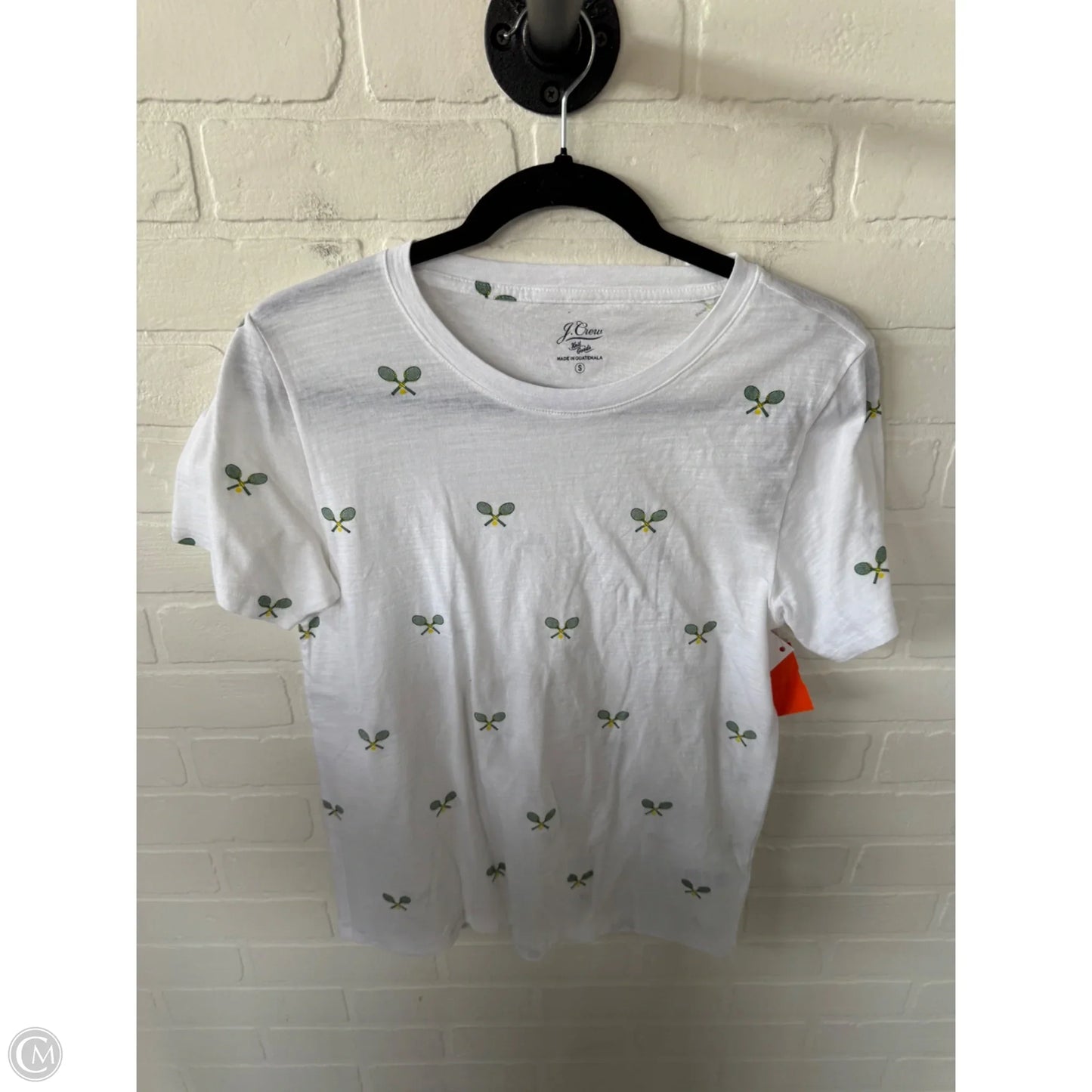 Top Short Sleeve Basic By J. Crew In White & Yellow, Size: S