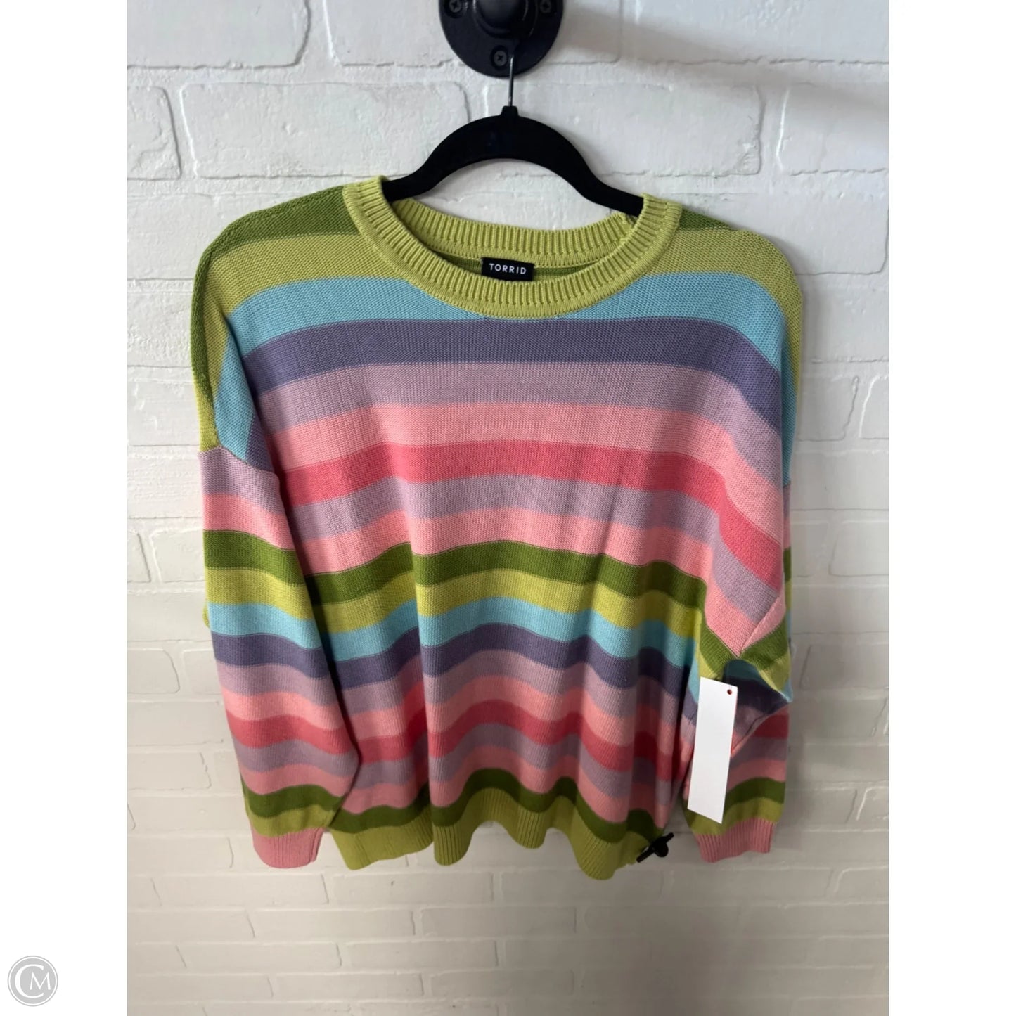 Sweater By Torrid In Green & Pink, Size: 1x