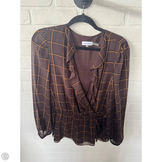 Top Long Sleeve By Calvin Klein In Brown, Size: L