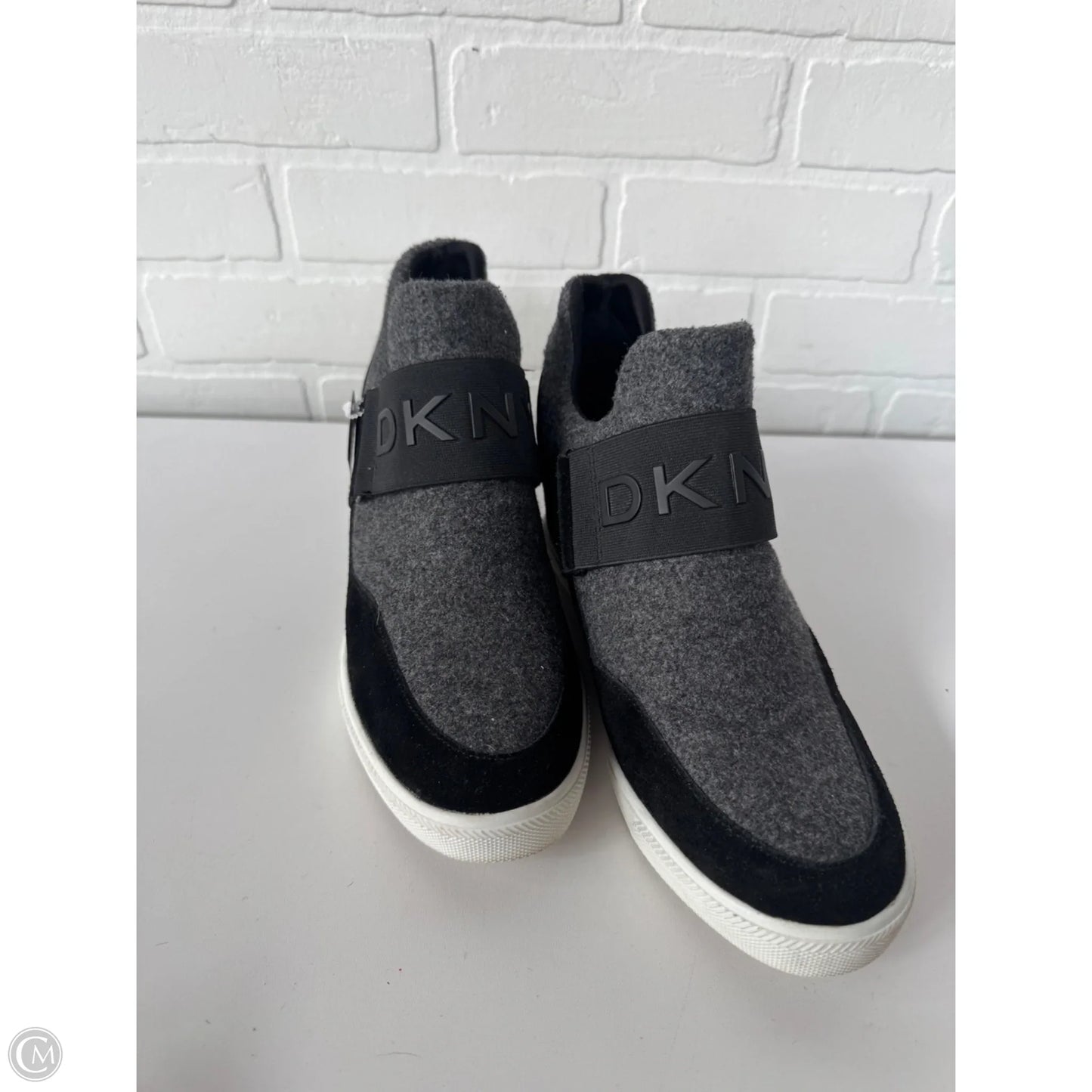 Shoes Heels Wedge By Dkny In Black & Grey, Size: 9.5
