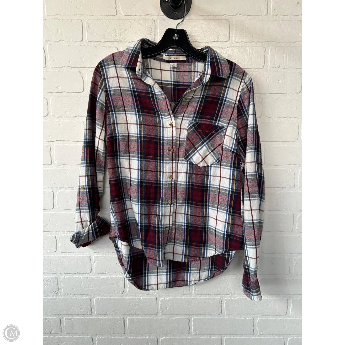 Top Long Sleeve By Miami In Red & White, Size: Xs