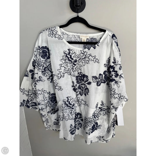 Top 3/4 Sleeve By Cynthia Rowley In Blue & White, Size: 2x