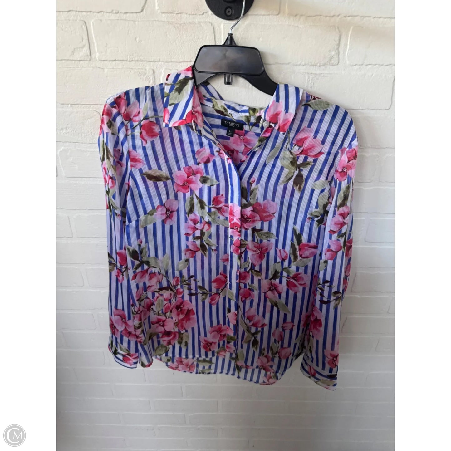Top Long Sleeve By Talbots In Blue & White, Size: Lp