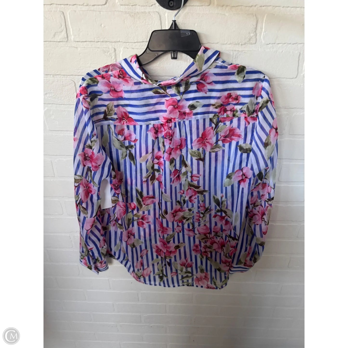 Top Long Sleeve By Talbots In Blue & White, Size: Lp