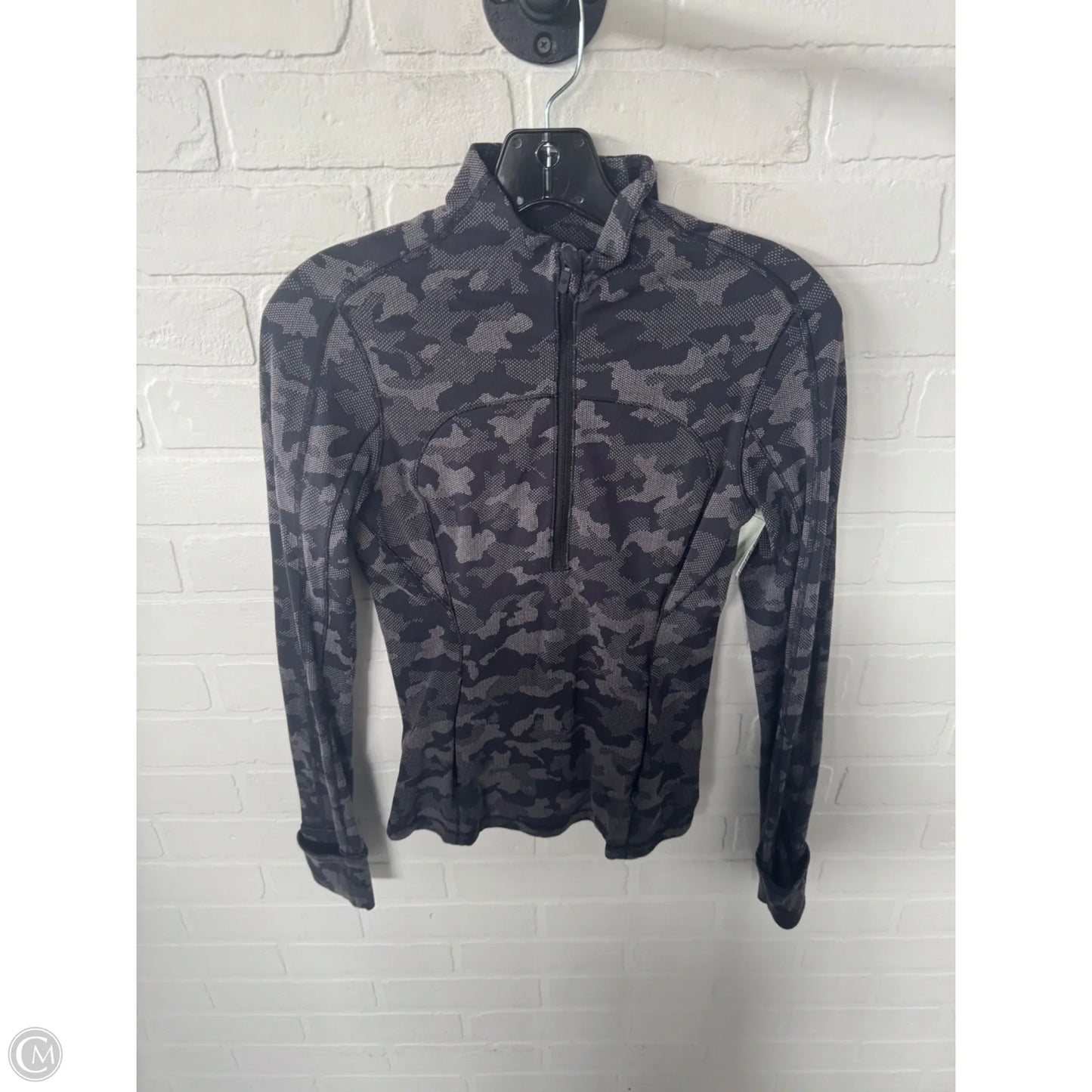 Athletic Top Long Sleeve Collar By Lululemon In Black & Grey, Size: S
