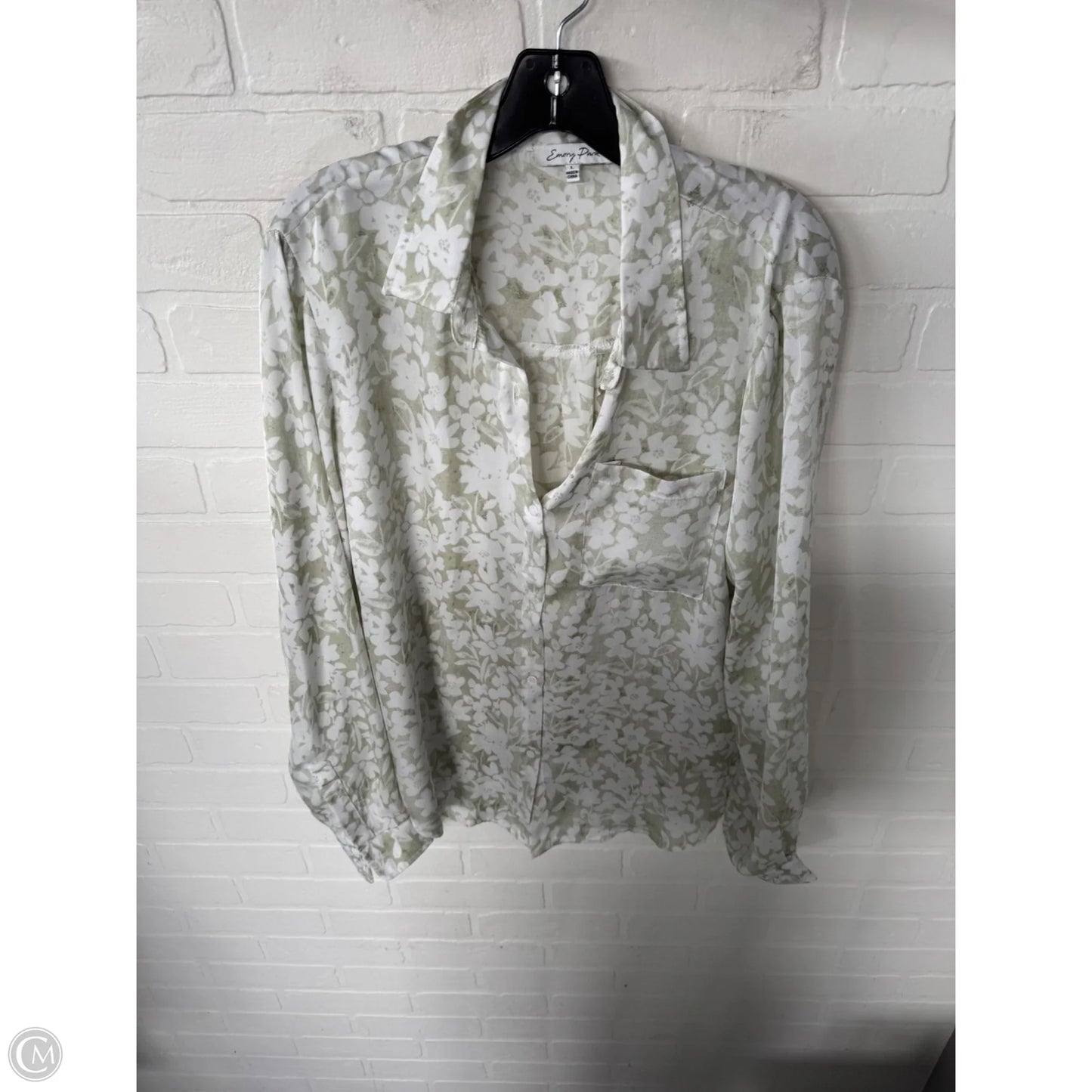 Top Long Sleeve By Emory Park In Green & White, Size: L