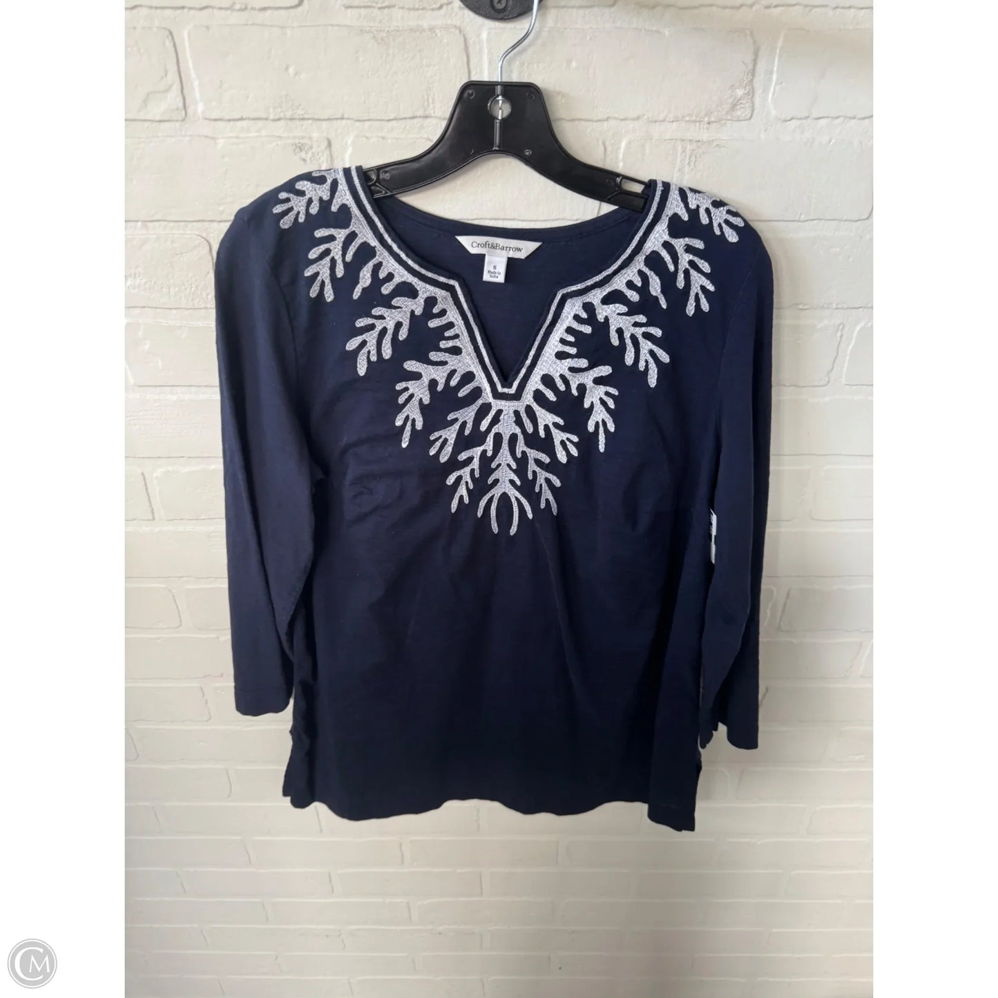 Top 3/4 Sleeve By Croft And Barrow In Blue & White, Size: S