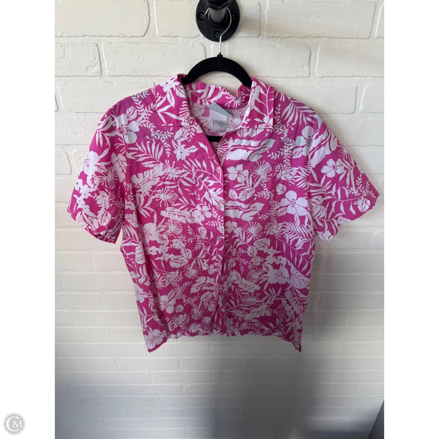 Top Short Sleeve By Blair In Pink & White, Size: L