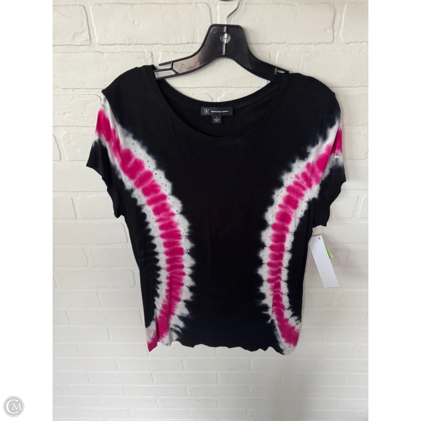 Top Short Sleeve By Inc In Black & Pink, Size: L