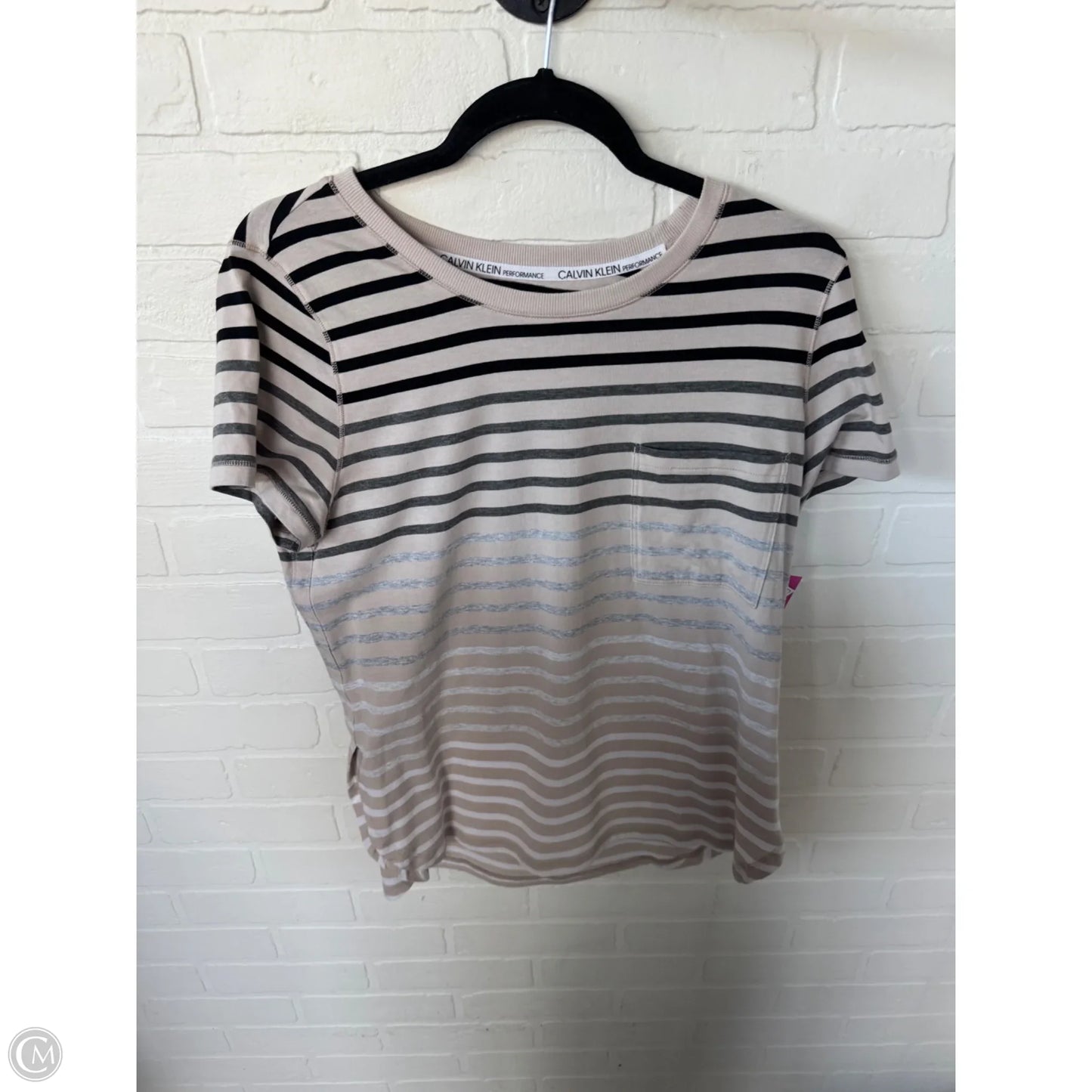 Athletic Top Short Sleeve By Calvin Klein Performance In Black & Tan, Size: L