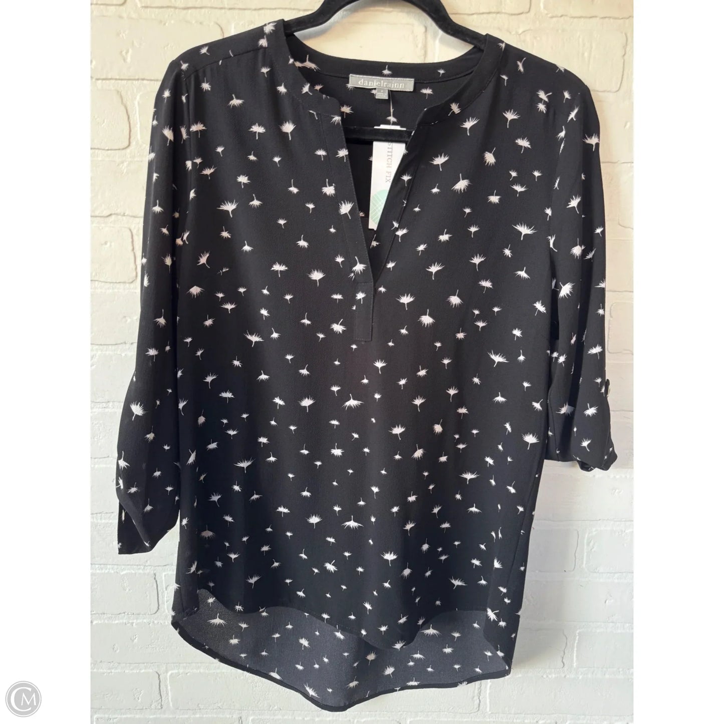 Top 3/4 Sleeve By Daniel Rainn In Black & Cream, Size: S