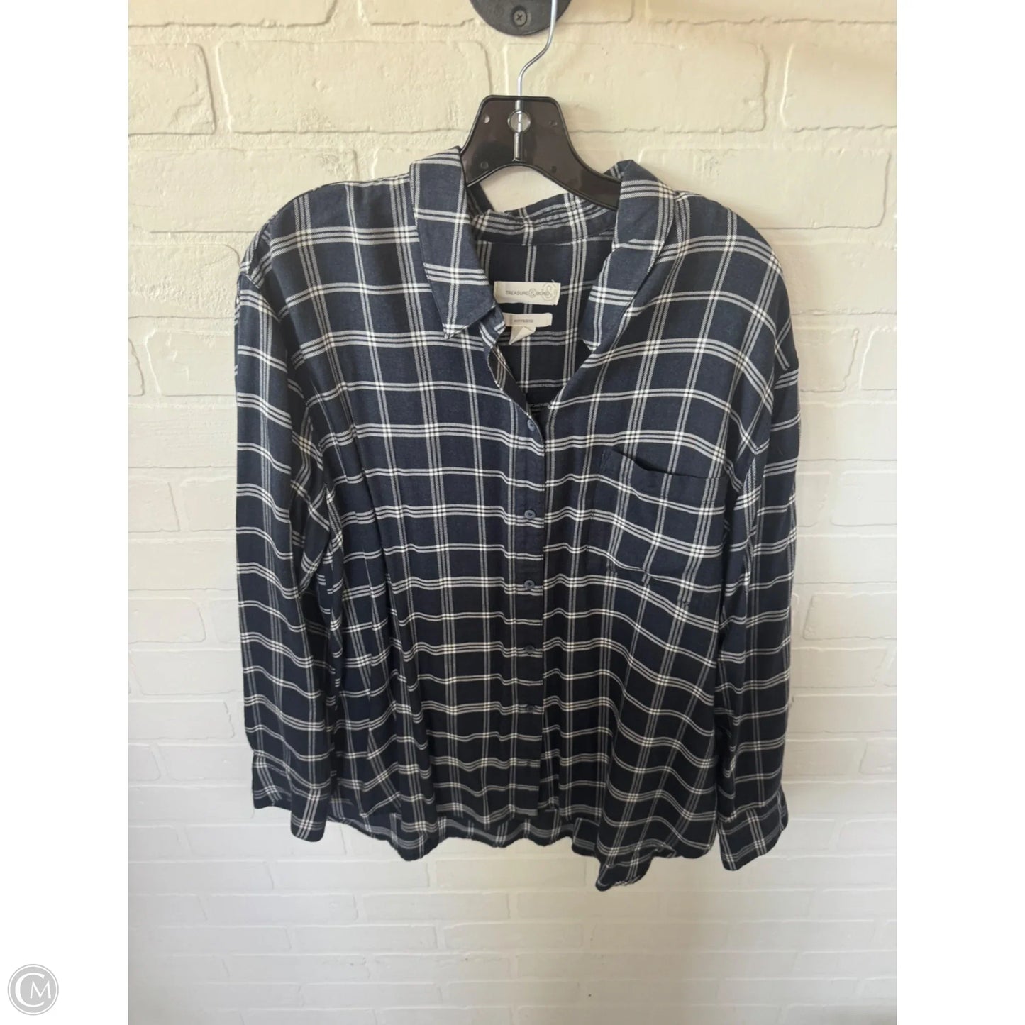 Top Long Sleeve By Treasure And Bond In Blue & White, Size: Xl