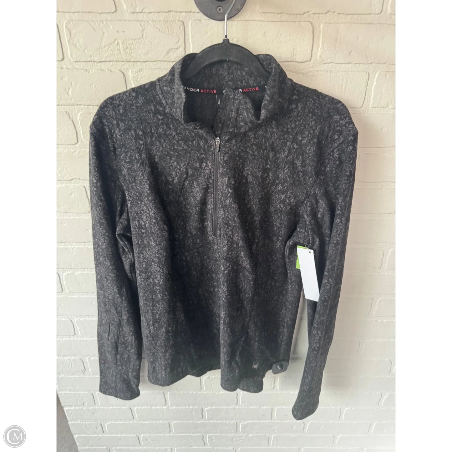 Athletic Top Long Sleeve Collar By Spyder In Black & Grey, Size: L