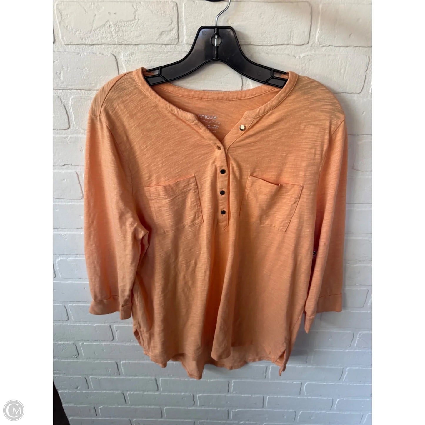 Top 3/4 Sleeve By Chicos In Orange, Size: L