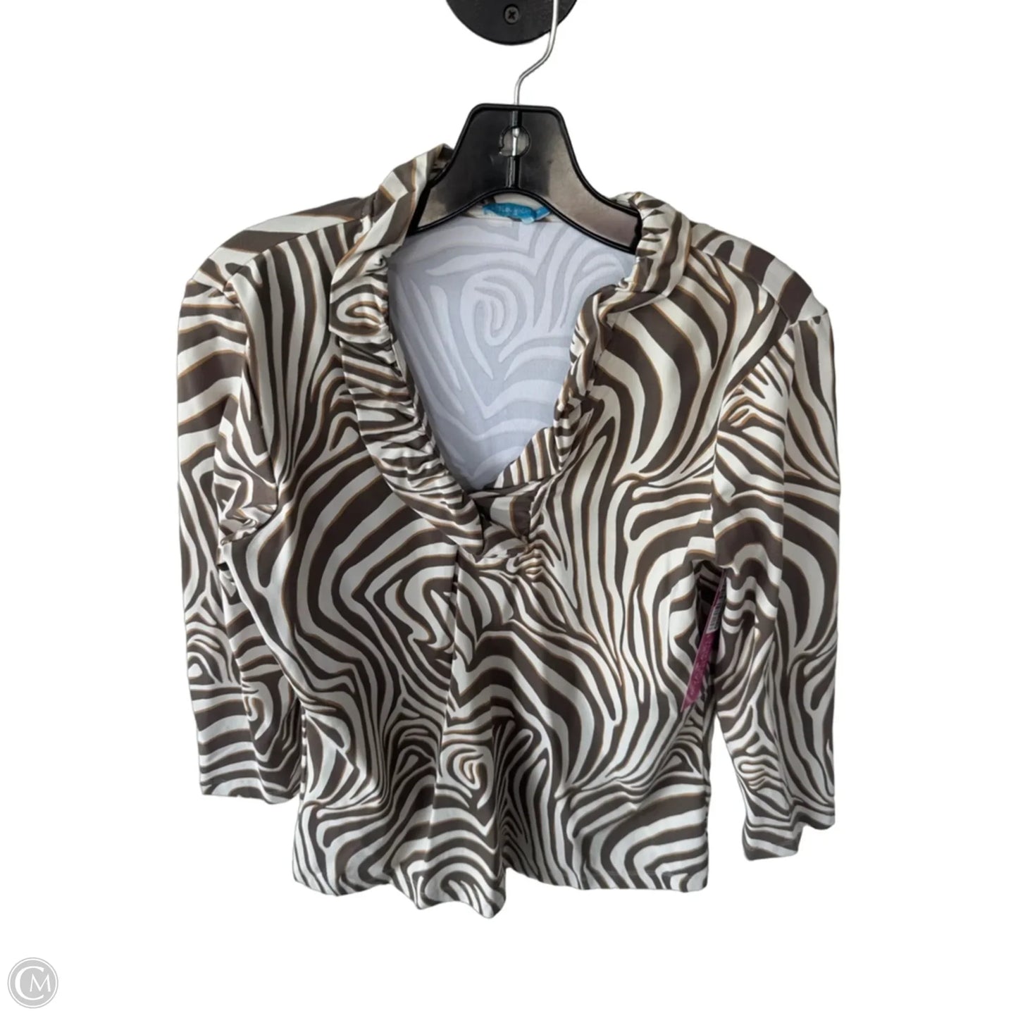 Top Long Sleeve By J Mclaughlin In Brown & Cream, Size: M