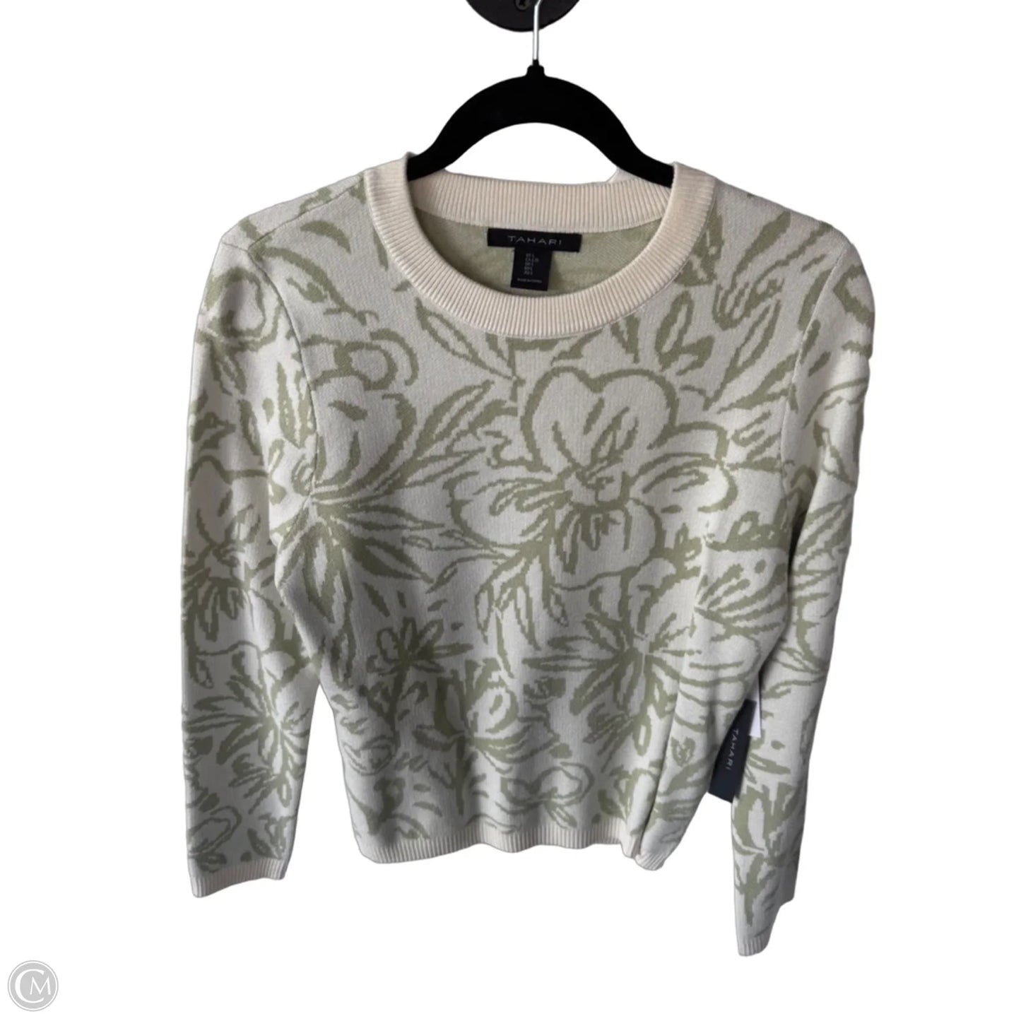 Sweater By Tahari In Cream & Green, Size: L