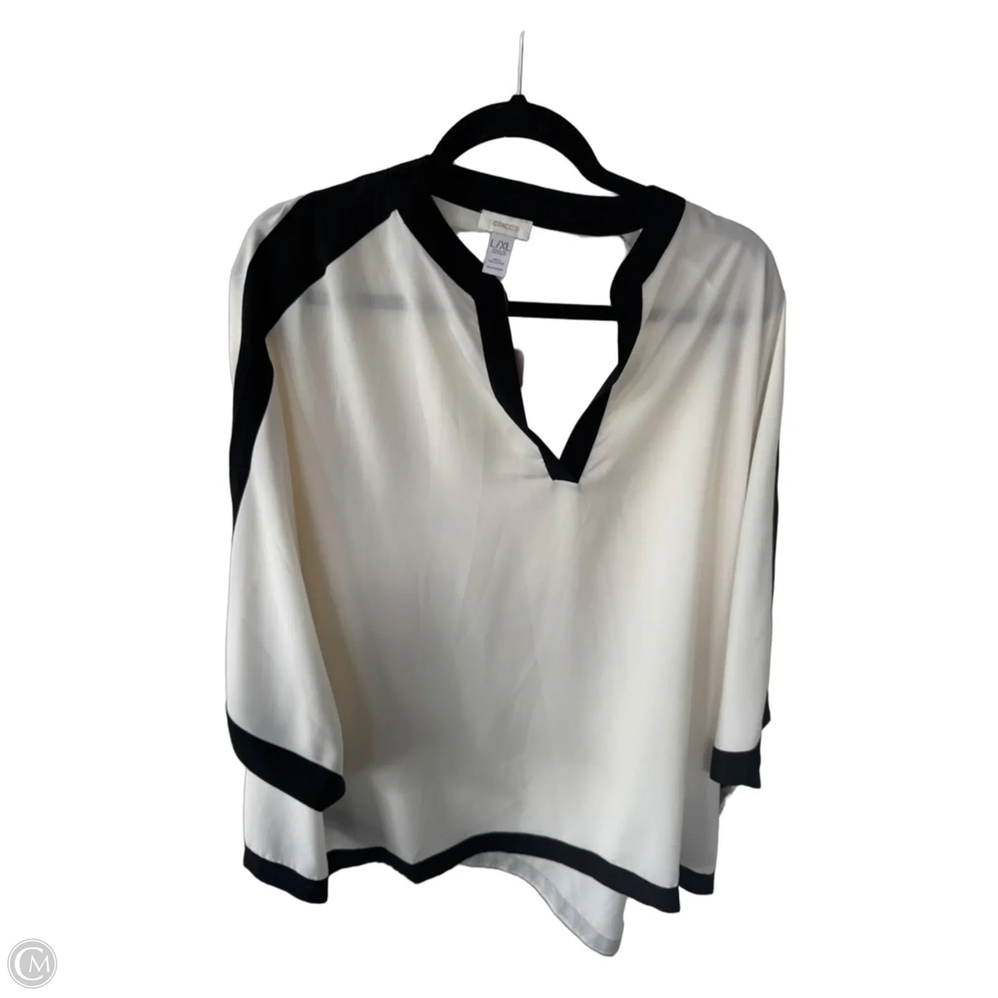 Top 3/4 Sleeve By Chicos In Black & Cream, Size: L
