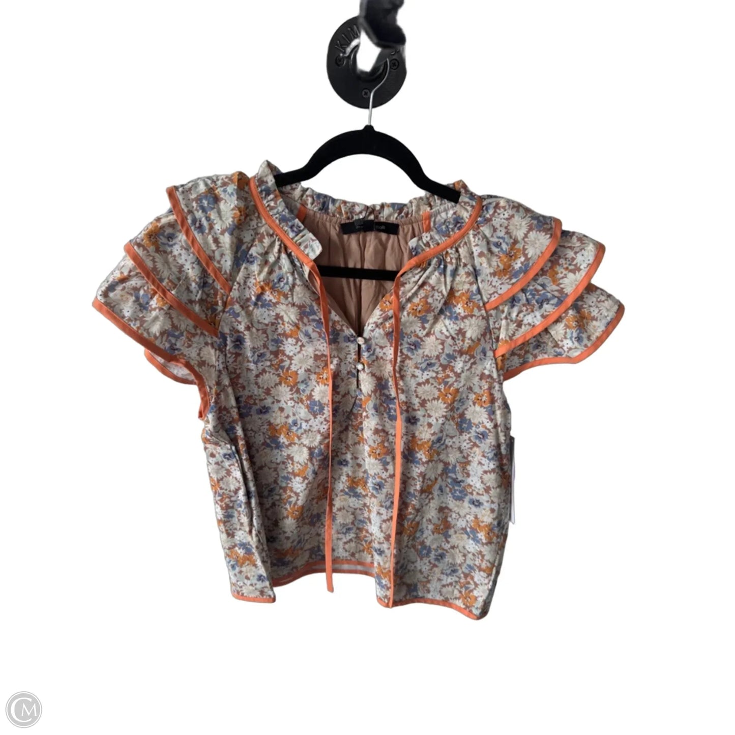 Top Short Sleeve By Strut & Bolt In Cream & Orange, Size: S