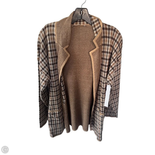Sweater Cardigan By Loft In Brown & Cream, Size: L