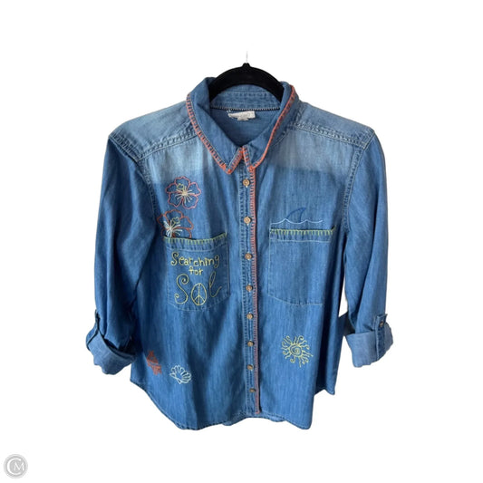 Top Long Sleeve By Pilcro In Blue Denim, Size: S