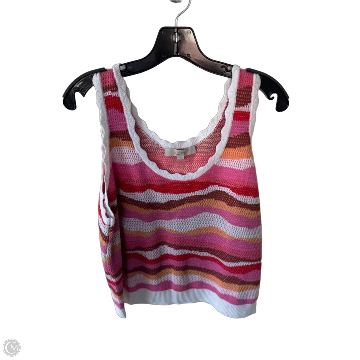 Top Sleeveless By Loft In Pink & White, Size: L
