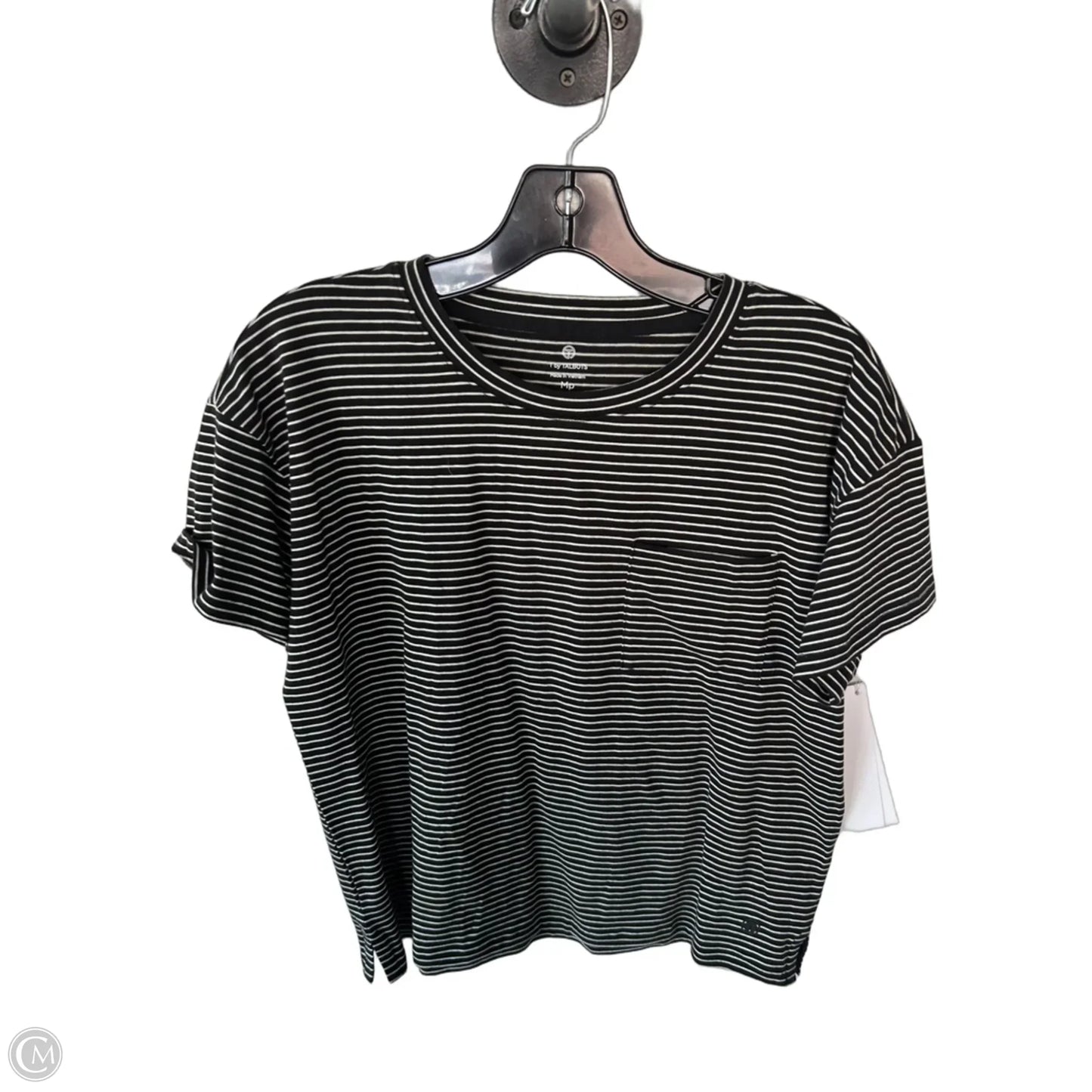 Top Short Sleeve Basic By Talbots In Black & White, Size: Mp