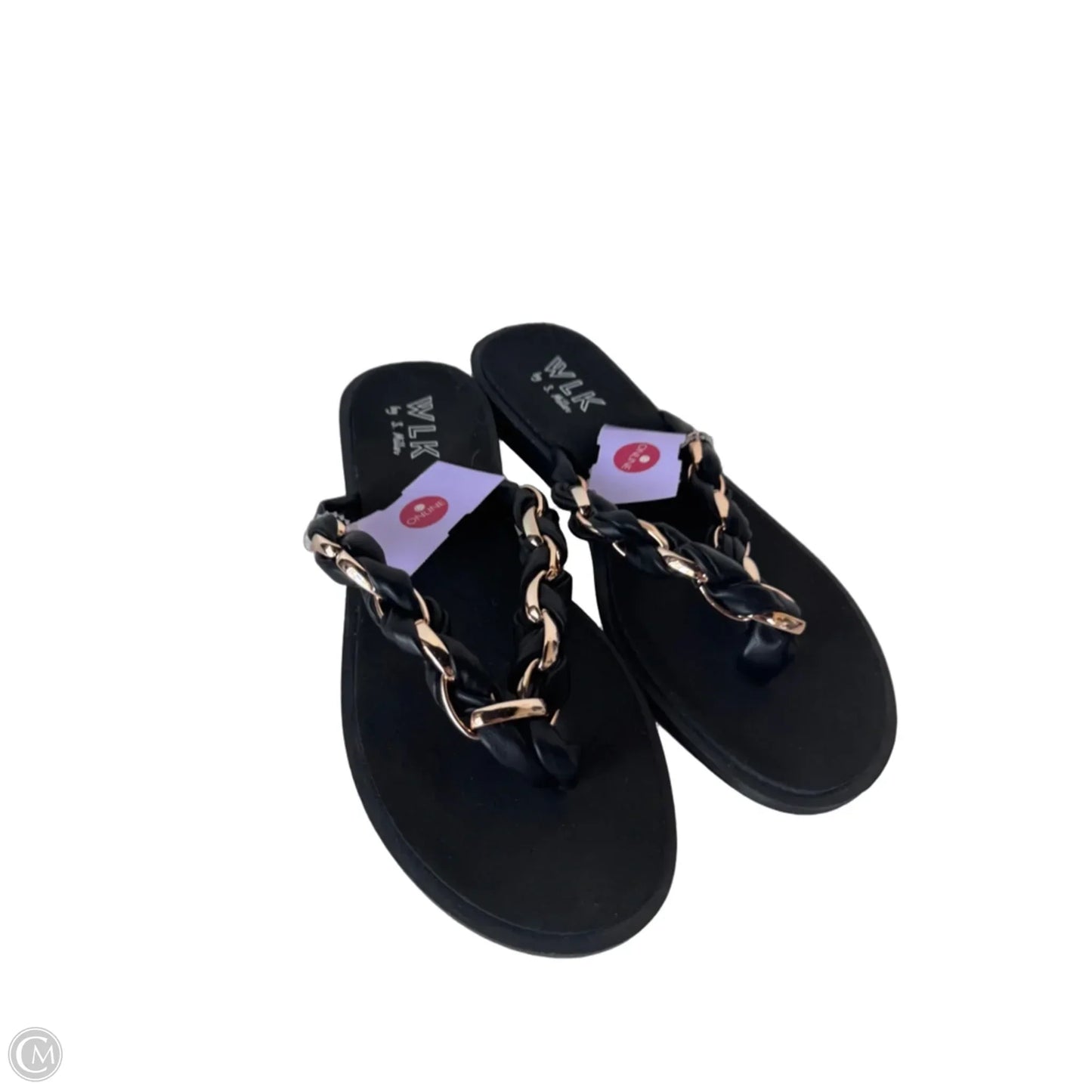 Sandals Flip Flops By Clothes Mentor In Black & Gold, Size: 8