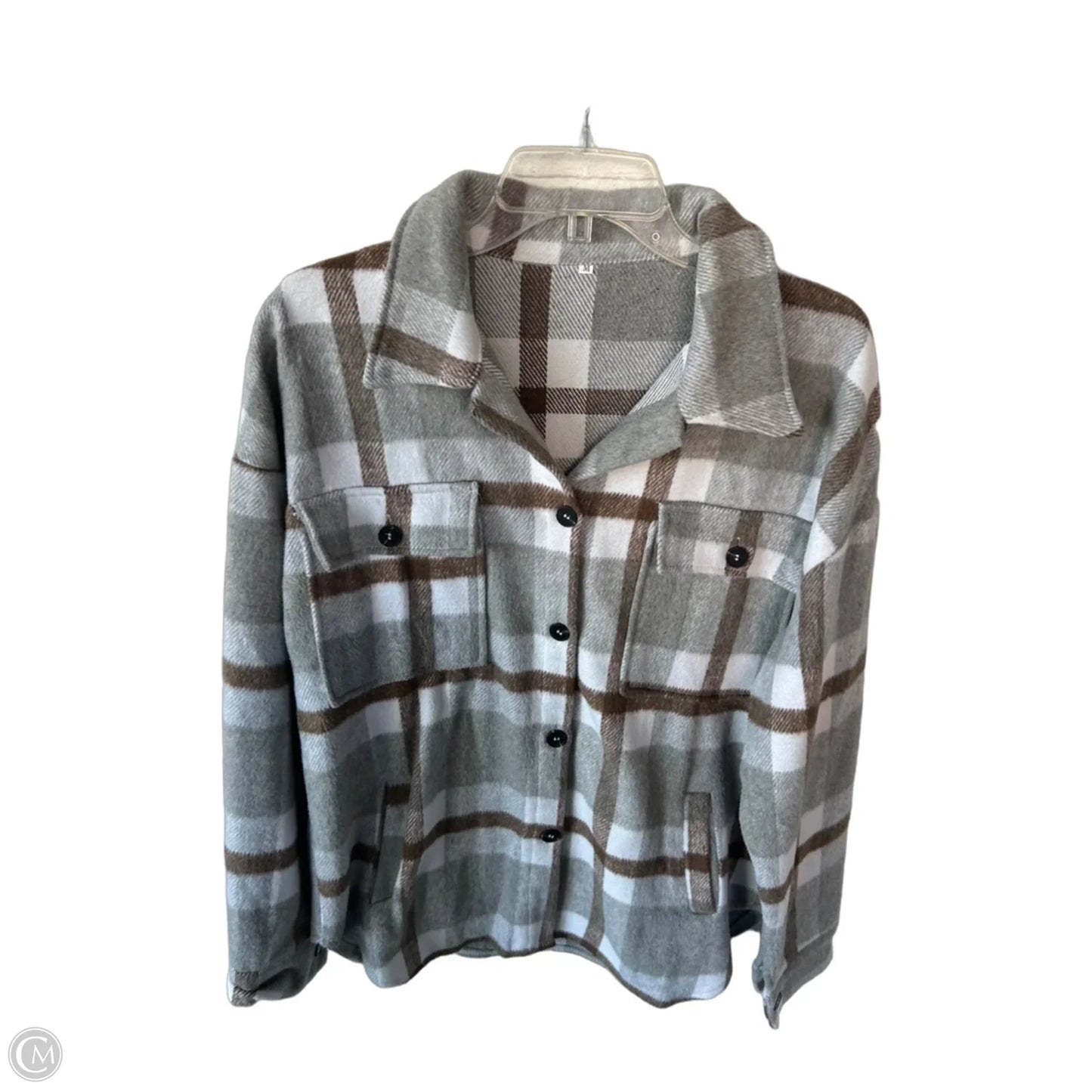 Jacket Shirt By Clothes Mentor In Grey & White, Size: M