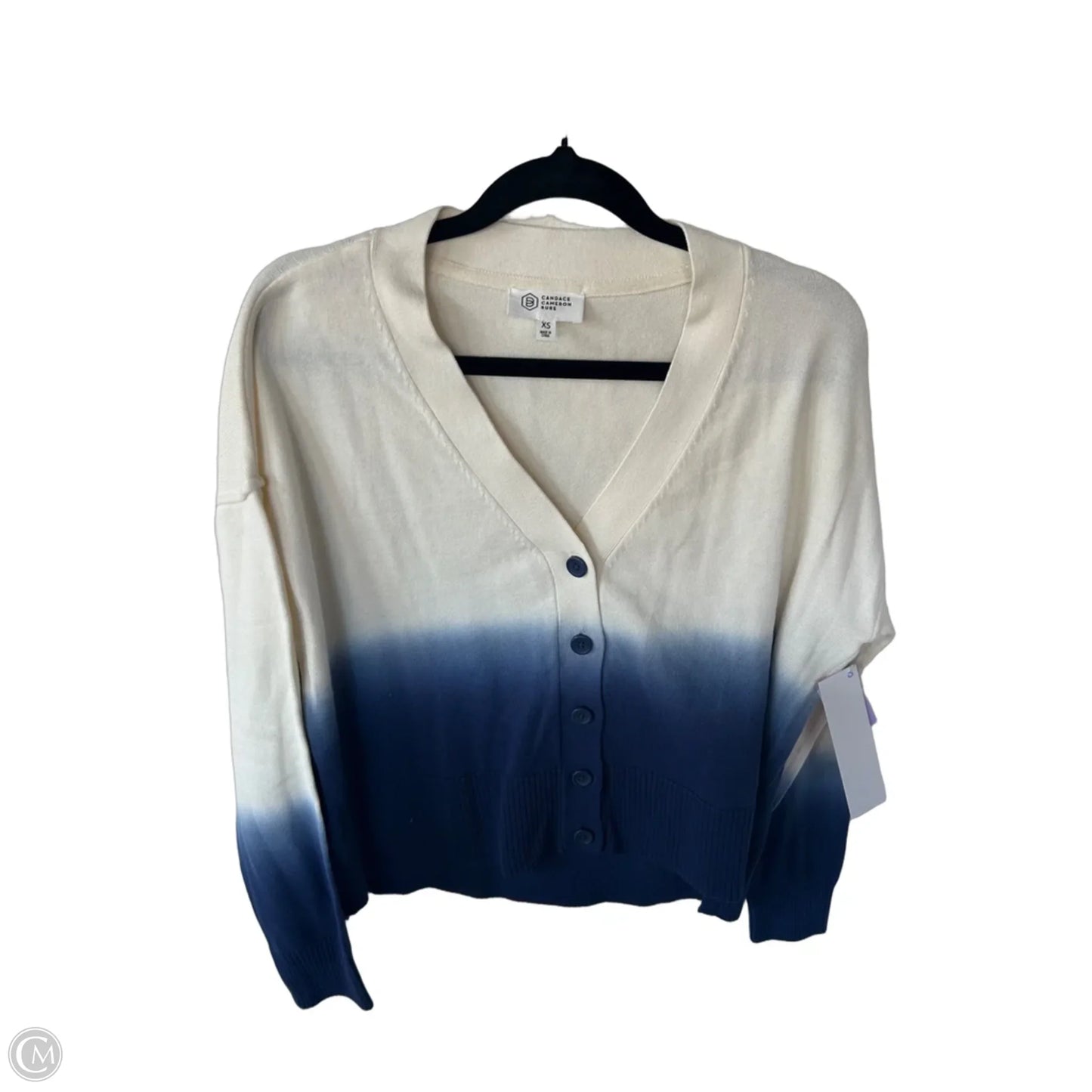 Sweater Cardigan By Candace Cameron Bure In Blue & Cream, Size: Xs
